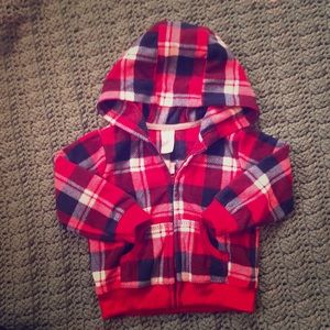Carters 12 Month Red Plaid Fleece Zip-Up Hoodie